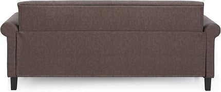 Furinno Bastia Vintage Modern Chesterfield Button Tufted 3-Seater Sofa Couch for Living Room, Brown Faux Leather - LeafyLoom