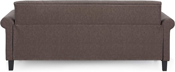 Furinno Bastia Vintage Modern Chesterfield Button Tufted 3-Seater Sofa Couch for Living Room, Brown Faux Leather - LeafyLoom