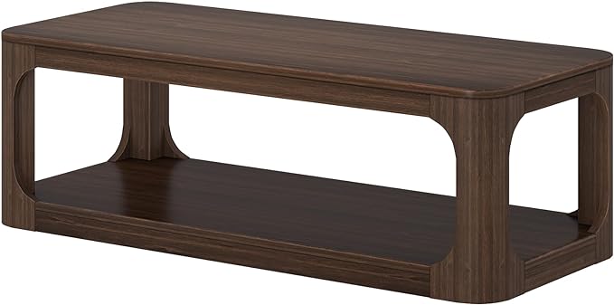 Plank+Beam Forma Coffee Table, Solid Wood 54 Inch Modern Coffee Table with Shelf, Contemporary Center Table with Storage Space, Rectangle Tea Table with Storage, Walnut - LeafyLoom