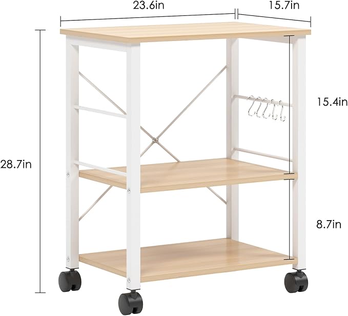 sogesfurniture 3-Tier Kitchen Baker's Rack Utility Shelf Microwave Oven Stand Storage Cart Workstation Shelf 3-Tier Kitchen Utility Cart on Wheels with Storage, Maple - LeafyLoom