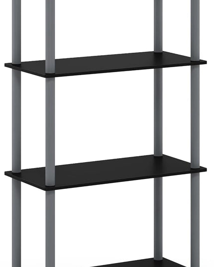 Furinno (99557BK/GY) Turn-N-Tube 4-Tier Multipurpose Shelf Display Rack - Black/Grey - LeafyLoom
