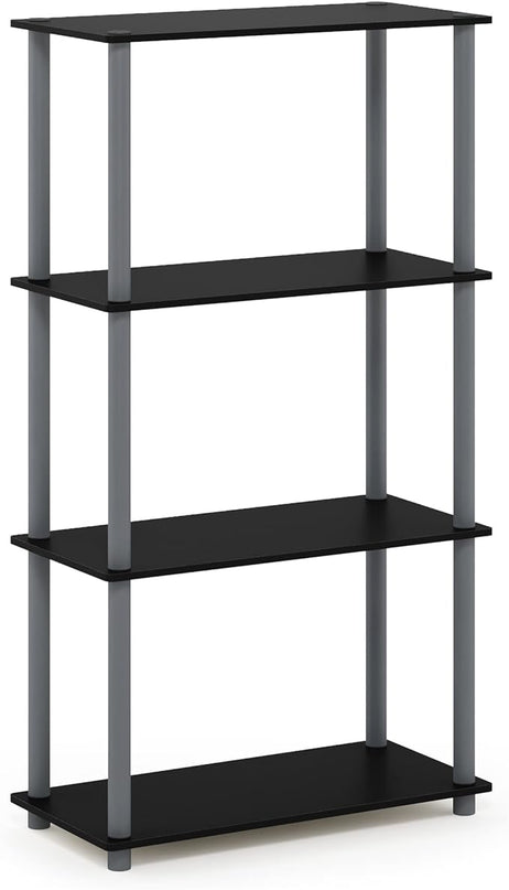 Furinno (99557BK/GY) Turn-N-Tube 4-Tier Multipurpose Shelf Display Rack - Black/Grey - LeafyLoom