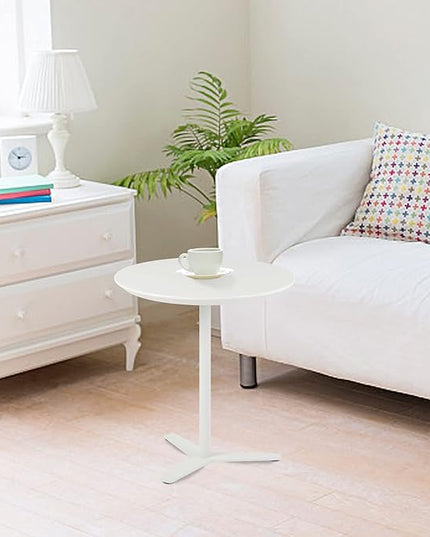 23 inch Round End Table, Pedestal Side Table, Coffee Table for Living Room Sofa (White) - LeafyLoom