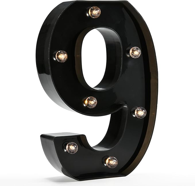 Light Up Black Alphabet Marquee Number Sign LED Marquee Number Lights Sign for Night Light Home Bar Christmas Lamp Birthday Party Wedding Decoration 9 - LeafyLoom