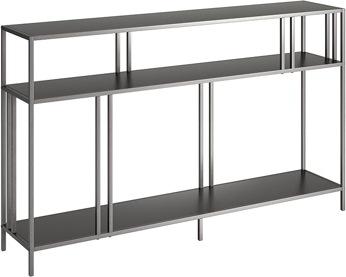 Henn&Hart 48" Wide Rectangular Console Table with Metal Shelves in Gunmetal Gray, Entryway Table, Accent Table for Living Room, Hallway - LeafyLoom