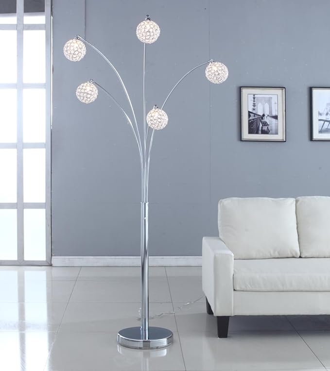Artiva USA A511118FSN Manhattan Modern Crystal Floor Lamp, 84"H, Chrome, White - LeafyLoom