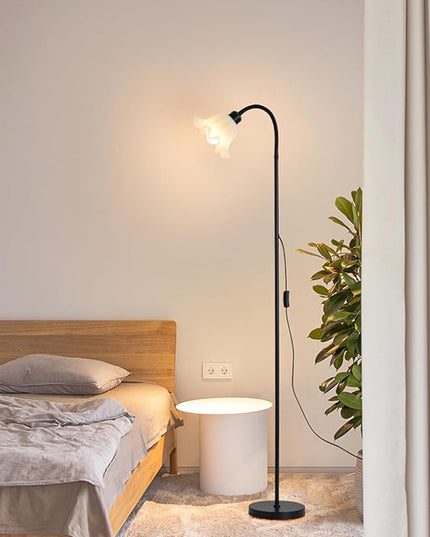 OTTOSON Modern Floor Lamp 1-Light Flower Standing Lamp Iron Freestanding Light Cute Floral Lamp Arc Tall Lamp with Acrylic Shade for Living Room Corner Bedroom Kids Room Office, Black - LeafyLoom
