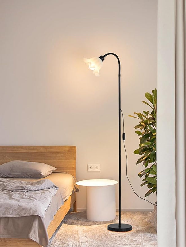 OTTOSON Modern Floor Lamp 1-Light Flower Standing Lamp Iron Freestanding Light Cute Floral Lamp Arc Tall Lamp with Acrylic Shade for Living Room Corner Bedroom Kids Room Office, Black - LeafyLoom
