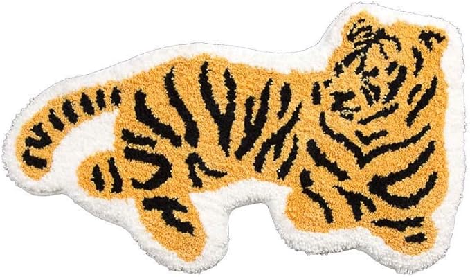 Cute Soft Tiger Shaped Animals Bath Mat Area Rug for Bedroom Bathroom Kitchen Floor Water Absorption Non-slip Small Carpet Door Mat bath Room Playmat (50 * 75CM) - LeafyLoom