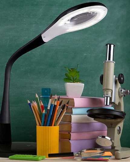 OttLite LED Desk Lamp with Adjustable Magnifier, Prevention Series - Designed to Reduce Eyestrain - Adjustable Flexible Neck, 4 Brightness Settings & Touch Controls - Crafting, Reading & Studying - LeafyLoom