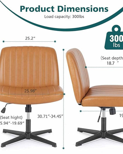 OLIXIS Cross Legged Armless Wide Adjustable Swivel Padded Home Office Desk Chair, Brown - LeafyLoom