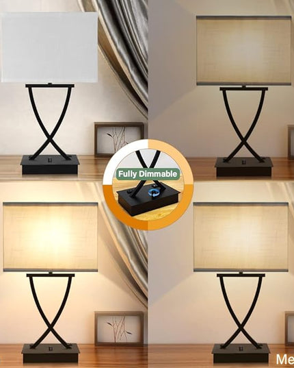 Fully Dimmable Medium Table Lamp for Bedroom with Type C/USB Charging Port and 1 AC Outlet White Shade 21.38" Bedside Nightstand Lamp for Bedroom Living Room Office and Hotel Bulb Included - LeafyLoom