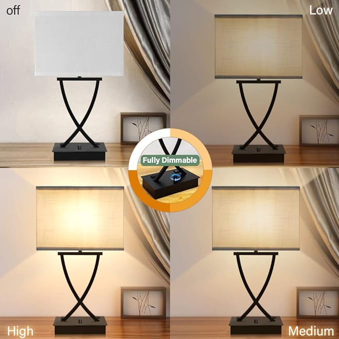 Fully Dimmable Medium Table Lamp for Bedroom with Type C/USB Charging Port and 1 AC Outlet White Shade 21.38" Bedside Nightstand Lamp for Bedroom Living Room Office and Hotel Bulb Included - LeafyLoom