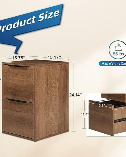 Wooden File Cabinet 2 Drawer,Vertical Storage Filing Cabinet with Hanging Bars for Letter Size,File Storage Cabinet Used for Home Office, Brown Assemble Required - LeafyLoom