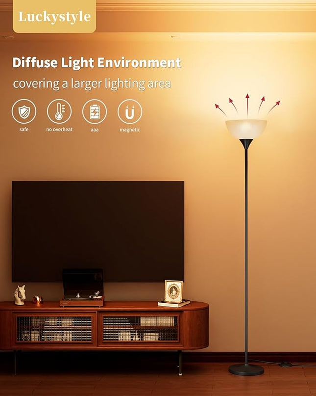 Torchiere Floor Lamp,1200LM Super Bright Dimmable Standing Lamp with Remote and Foot Switch,Custom Color Temperature Tall Lamp for Living Room Bedroom Office,Floor Light with 12W LED Bulb - LeafyLoom