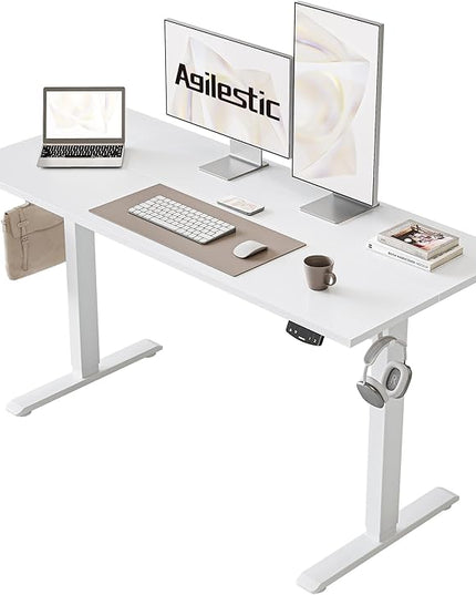 Electric Standing Desk, 48 x 24 Inches Height Adjustable Desk, Sit Stand up Desk for Work Office Home, Ergonomic Rising Computer Table with Memory Preset, White - LeafyLoom