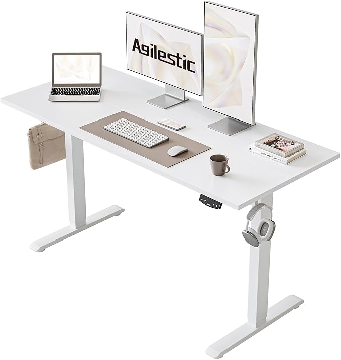 Electric Standing Desk, 48 x 24 Inches Height Adjustable Desk, Sit Stand up Desk for Work Office Home, Ergonomic Rising Computer Table with Memory Preset, White - LeafyLoom