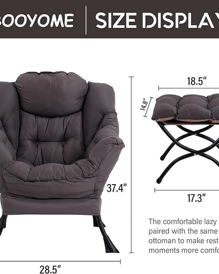 Lazy Chair with Ottoman, Modern Soft Reading Chair Accent Contemporary Lounge Leisure Sofa Chair with Armrests and a Side Pocket for Living Room, Bedroom, Dorm & Office, Dark Grey - LeafyLoom
