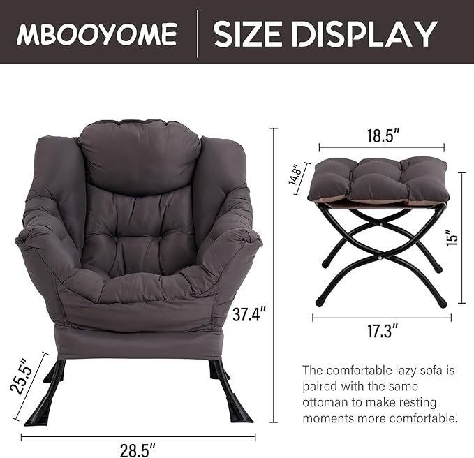 Lazy Chair with Ottoman, Modern Soft Reading Chair Accent Contemporary Lounge Leisure Sofa Chair with Armrests and a Side Pocket for Living Room, Bedroom, Dorm & Office, Dark Grey - LeafyLoom