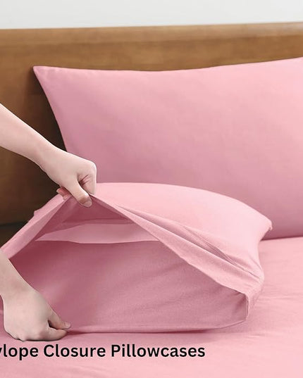 LANE LINEN 100% Organic Cotton California King Sheets Set, 4-Piece Pure Organic Cotton Long Staple Percale Weave Soft Best Bedding Sheets for Bed, Breathable, Fits Mattress Upto 15" Deep - Rose Dawn - LeafyLoom