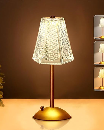 Cordless Metal Desk Lamp, Touch Sensor Control LED Table Lamp,3 Color Stepless Dimmable Battery Powered Lamp,Night Light for Kids Nursery,Bedroom/Desk/Cafe (Gold-2) - LeafyLoom