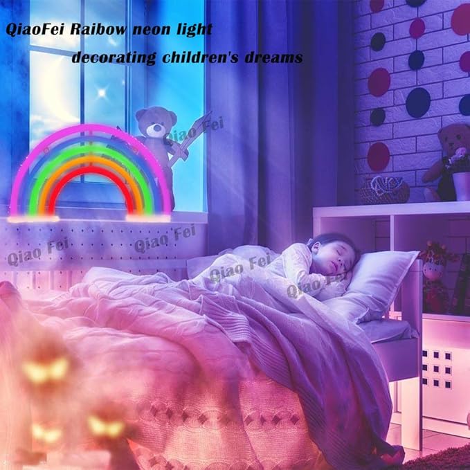 QiaoFei Rainbow Light Signs for Kids Gift LED Rainbow Neon Signs Rainbow Lamp for Wall Decor Bedroom Decorations Home Accessories Party Holiday Battery or USB Operated Table Night Lights - LeafyLoom