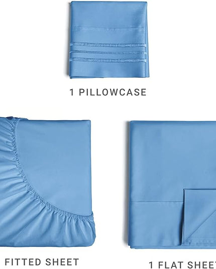 Twin XL Size 3 Piece Sheet Set - Comfy Breathable & Cooling Sheets - Hotel Luxury Bed Sheets for Women & Men - Deep Pockets, Easy-Fit, Soft & Wrinkle Free Sheets - Denim Blue Oeko-Tex Bed Sheet Set - LeafyLoom