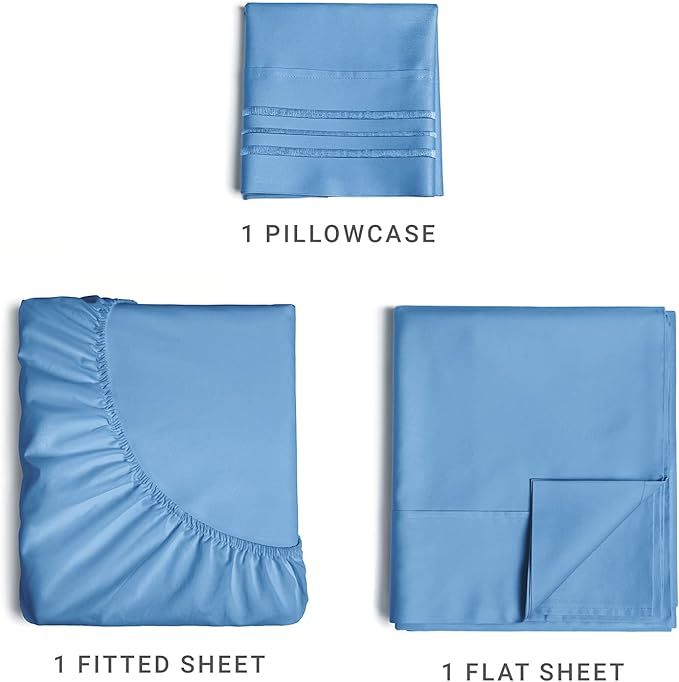 Twin XL Size 3 Piece Sheet Set - Comfy Breathable & Cooling Sheets - Hotel Luxury Bed Sheets for Women & Men - Deep Pockets, Easy-Fit, Soft & Wrinkle Free Sheets - Denim Blue Oeko-Tex Bed Sheet Set - LeafyLoom