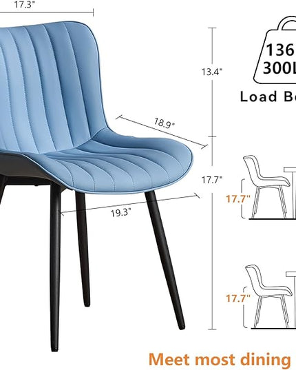 YOUNUOKE Blue Dining Chairs Set of 2 Upholstered Mid Century Modern Kitchen Dinner Chair Armless Faux Leather Guest Waiting Room Side Chair with Padded Backrest Metal Legs for Living Room Bedroom - LeafyLoom