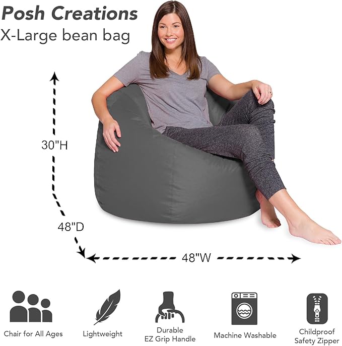 Posh Bean Bag Chair for Children, Teens & Adults - 35", Heather Gray - LeafyLoom