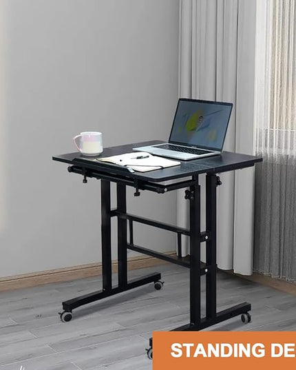 AIZ Adjustable Desk with Rolling Wheels, Portable Laptop Table for Standing or Sitting, Home Office Computer Workstation for Adults or Children,Black - LeafyLoom