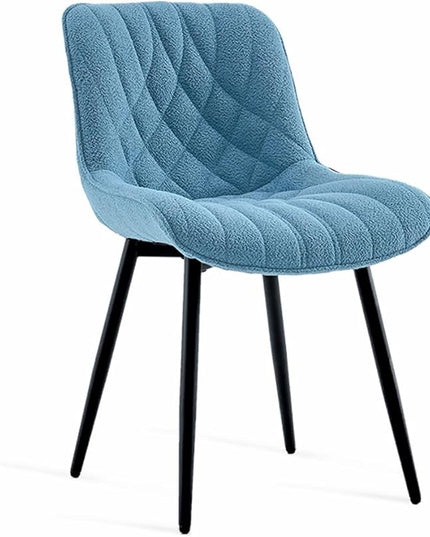 YOUNUOKE Comfortable Dining Chairs Set of 2, Mid-Century Modern Kitchen Dining Room Chairs, Upholstered Backrest Boucle Dining Chair with Black Metal, Sky Blue - LeafyLoom