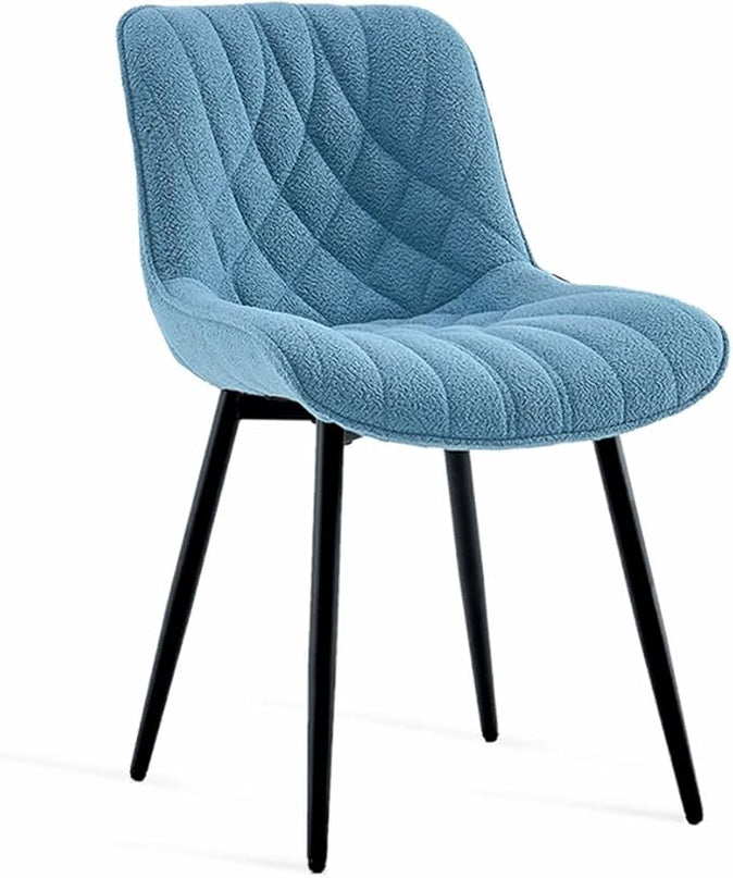 YOUNUOKE Comfortable Dining Chairs Set of 2, Mid-Century Modern Kitchen Dining Room Chairs, Upholstered Backrest Boucle Dining Chair with Black Metal, Sky Blue - LeafyLoom