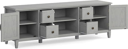 SIMPLIHOME Connaught SOLID WOOD 72 Inch Wide Traditional TV Media Stand in Fog Grey for TVs up to 80 Inches, For the Living Room and Entertainment Center - LeafyLoom