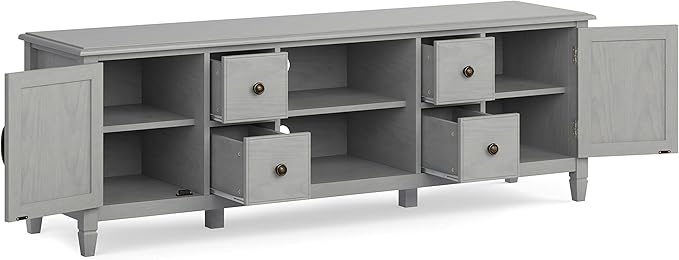 SIMPLIHOME Connaught SOLID WOOD 72 Inch Wide Traditional TV Media Stand in Fog Grey for TVs up to 80 Inches, For the Living Room and Entertainment Center - LeafyLoom