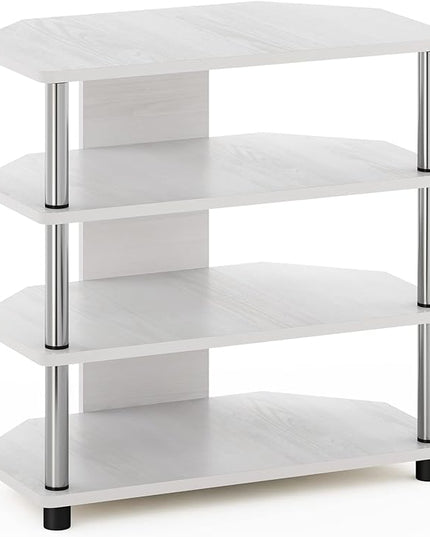 Furinno Econ Easy Assembly 4-Tier Petite Entertainment Center TV Stand for TV up to 25 Inch with Stainless Steel Tubes, White Oak/Chrome - LeafyLoom