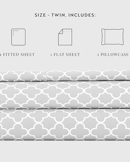 Linen Market 3 Piece Twin Bedding Sheet Set (Gray Quatrefoil) - Sleep Better Than Ever with These Ultra-Soft & Cooling Bed Sheets for Your Twin Size Bed - Deep Pocket Fits 16" Mattress - LeafyLoom