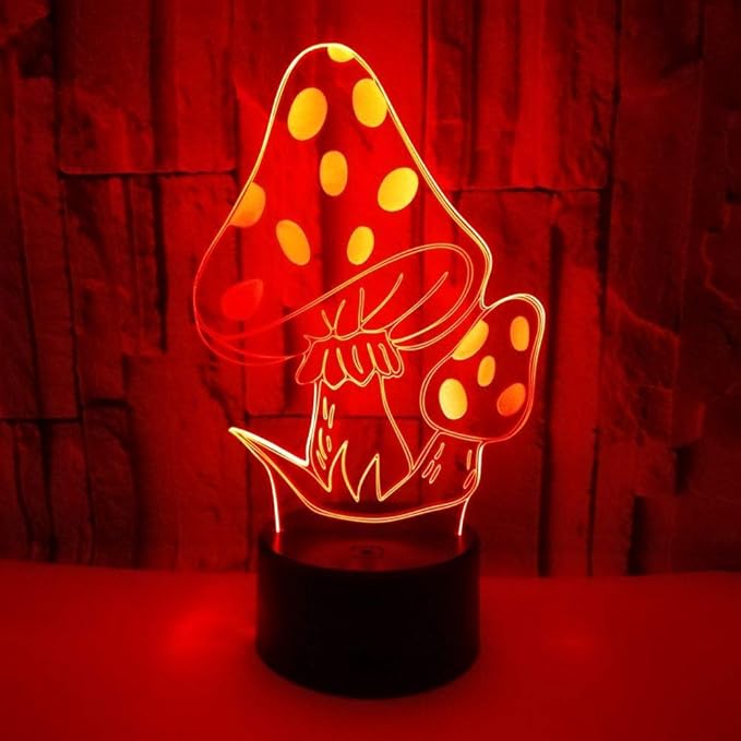 Magic Mushrooms 3D LED Table Lamp Psychedelic Mushrooms Night Light Optical Visual Illusion Home Decor Lighting - LeafyLoom