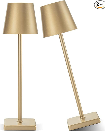 2 Pack Rechargeable Table Lamp, LED Cordless Desk Lamp, 5200mAh Battery Operated Table Light, Aluminum Shell, 3 Color Stepless Dimming Up Waterproof for Coffee Table/Indoor/Outdoor (Gold) - LeafyLoom