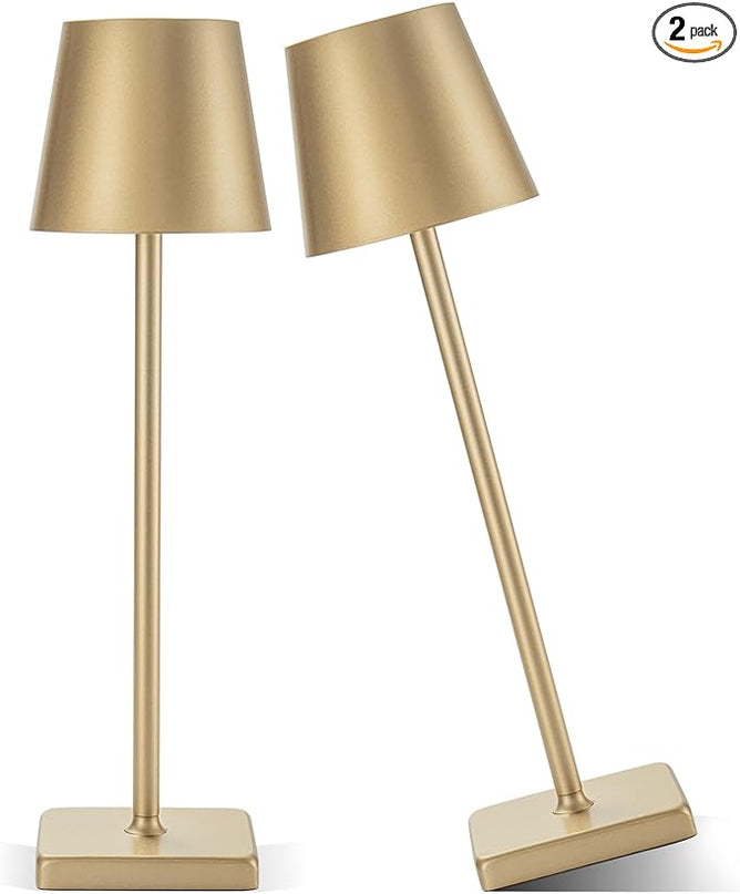 2 Pack Rechargeable Table Lamp, LED Cordless Desk Lamp, 5200mAh Battery Operated Table Light, Aluminum Shell, 3 Color Stepless Dimming Up Waterproof for Coffee Table/Indoor/Outdoor (Gold) - LeafyLoom