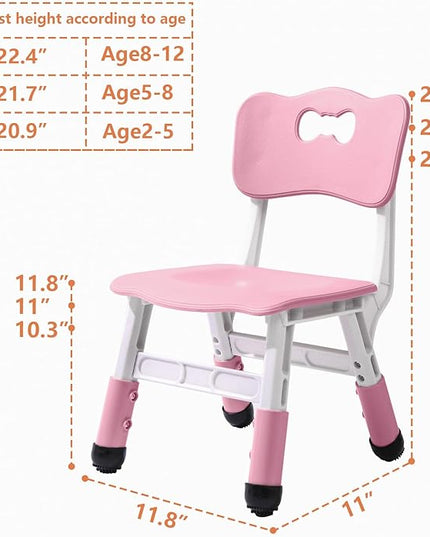 4 Piece Kids Chair Set 3 Levels Adjustable Stackable Kids Chairs Ideal for Playrooms, Schools, Daycares and Homes Washable and easy to clean Max weight 220LB(Pink 4Piece set) - LeafyLoom