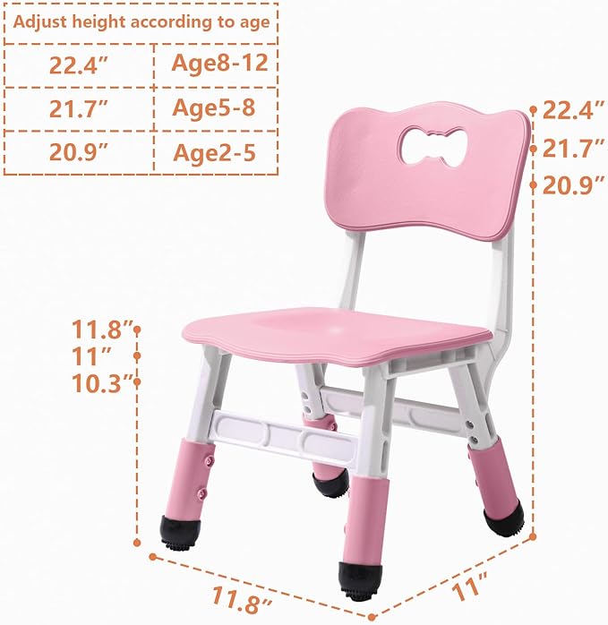 Adjustable Kid Chairs Indoor 3 Level Adjustable Suitable for Children Age 2-6. Maximum load-bearing 220LBS Suitable for Family Classroom and Nursery Child Seat Set (2-Pack-Pink) - LeafyLoom
