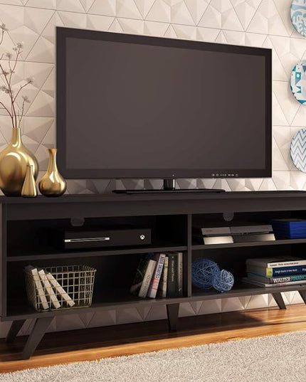 Madesa TV Stand with 4 Shelves and Cable Management, Entertainment Center for TVs up to 65 Inches, Wood, 23'' H x 15'' D x 59'' L – Black - LeafyLoom