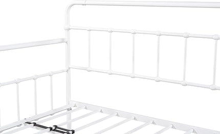 Twin Size Bed W/slats,Metal Frame Daybed with Trundle and Anti-Noise Design,Space-Saving & Easy to Install,for Living Room Bedroom Apartment,White - LeafyLoom