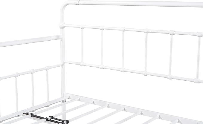 Twin Size Bed W/slats,Metal Frame Daybed with Trundle and Anti-Noise Design,Space-Saving & Easy to Install,for Living Room Bedroom Apartment,White - LeafyLoom