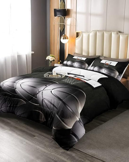 Erosebridal Boys Black Basketball Bedding Set Queen Kids Sports Comforter Set Teen Basketball Hoop Down Comforter Soft Lightweight Quilted Duvet 3 Pcs Basketball Lovers Bedroom Decor - LeafyLoom