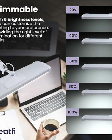 Neatfi Ultra 3,500 Lumen LED Desk Lamp, Color Correlated Temperature, 3 Light Modes, Dimmable, 45W, 26 Inch Wide Metal Shade, 540 SMD LEDs (CCT with Clamp, White) - LeafyLoom