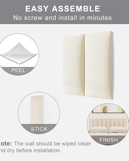 Tbfit Upholstered Tufted Floating Headboard for Queen Size Dorm Bed, Soundproof Peel and Stick, Wall Mounted, Pack of 9 Panels Sized 10” x 24”, Beige, Queen - LeafyLoom