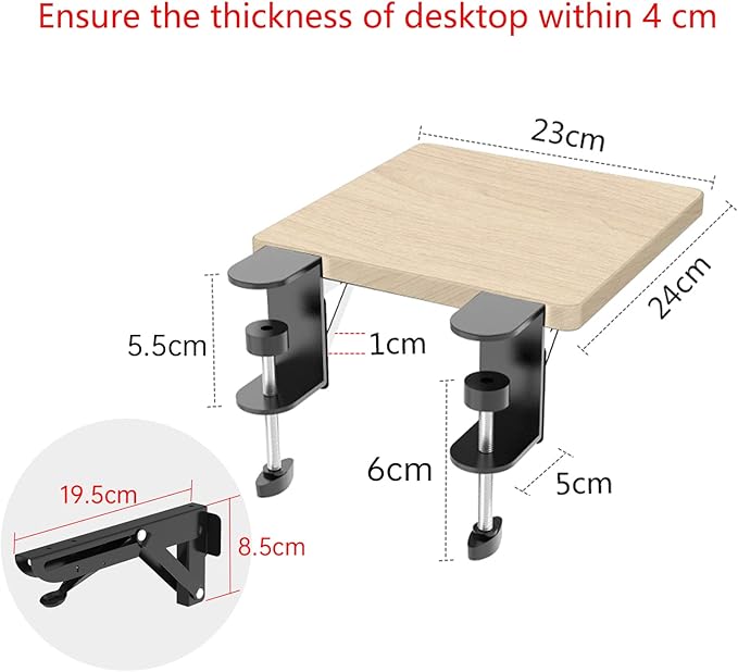 Ergonomics Desk Extender Tray, 9.5"x9.1" Punch-Free Clamp on, Foldable Keyboard Drawer Tray, Table Mount Arm Wrist Rest Shelf, Computer Elbow Arm Support - LeafyLoom