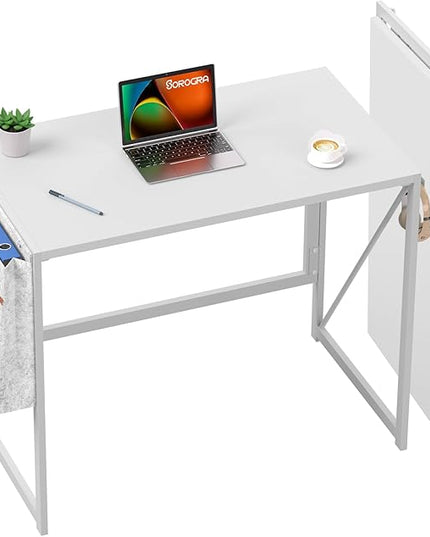 Folding Desk, Small Foldable Desk 31.5 Inch for Small Space, Computer Table Home Office Writing Desk with Storage Bag Headphone Hook, Easy Assembly, White - LeafyLoom